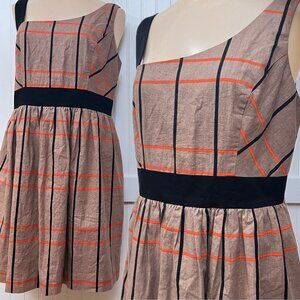 Brooklyn Industries NWT Clarisse Dress Plaid Striped Brown Empire Pockets Linen
